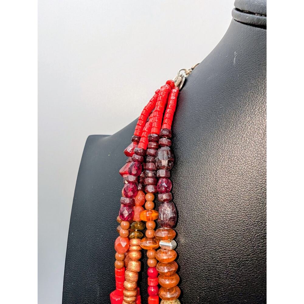 Chico's Five Strand Red Gold Silver Bronze Purple Stone Bead 22"-26" Necklace - Picture 5 of 11